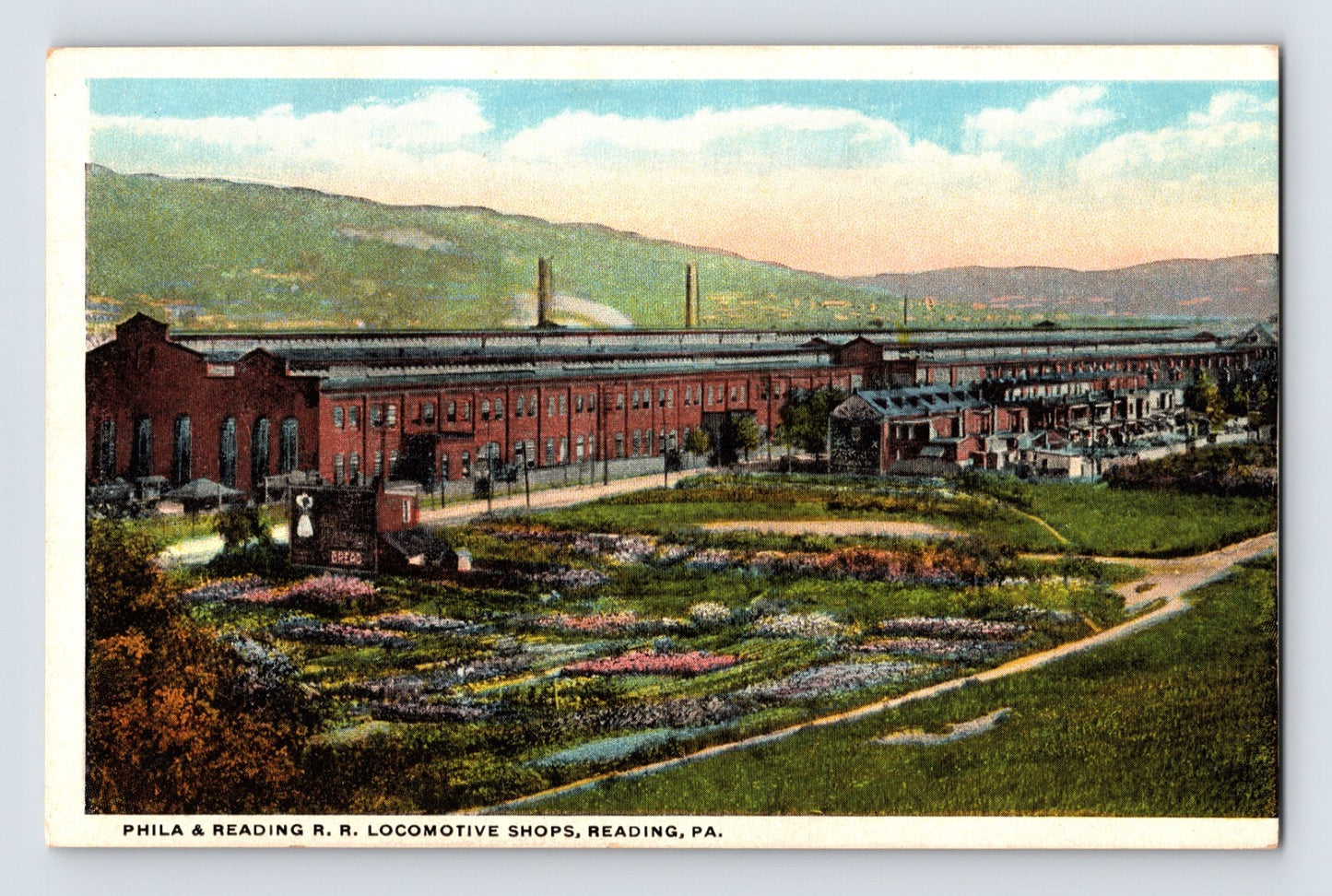 Philadelphia Reading Railroad locomotive shops Reading Pennsylvania 1920s color postcard unposted