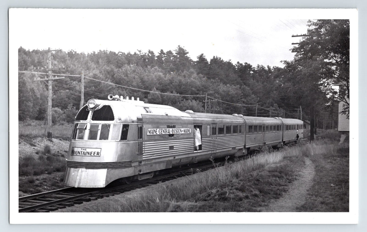 Black and white photograph of Maine Central Boston and Maine Mountaineer train Conway New Hampshire 1938
