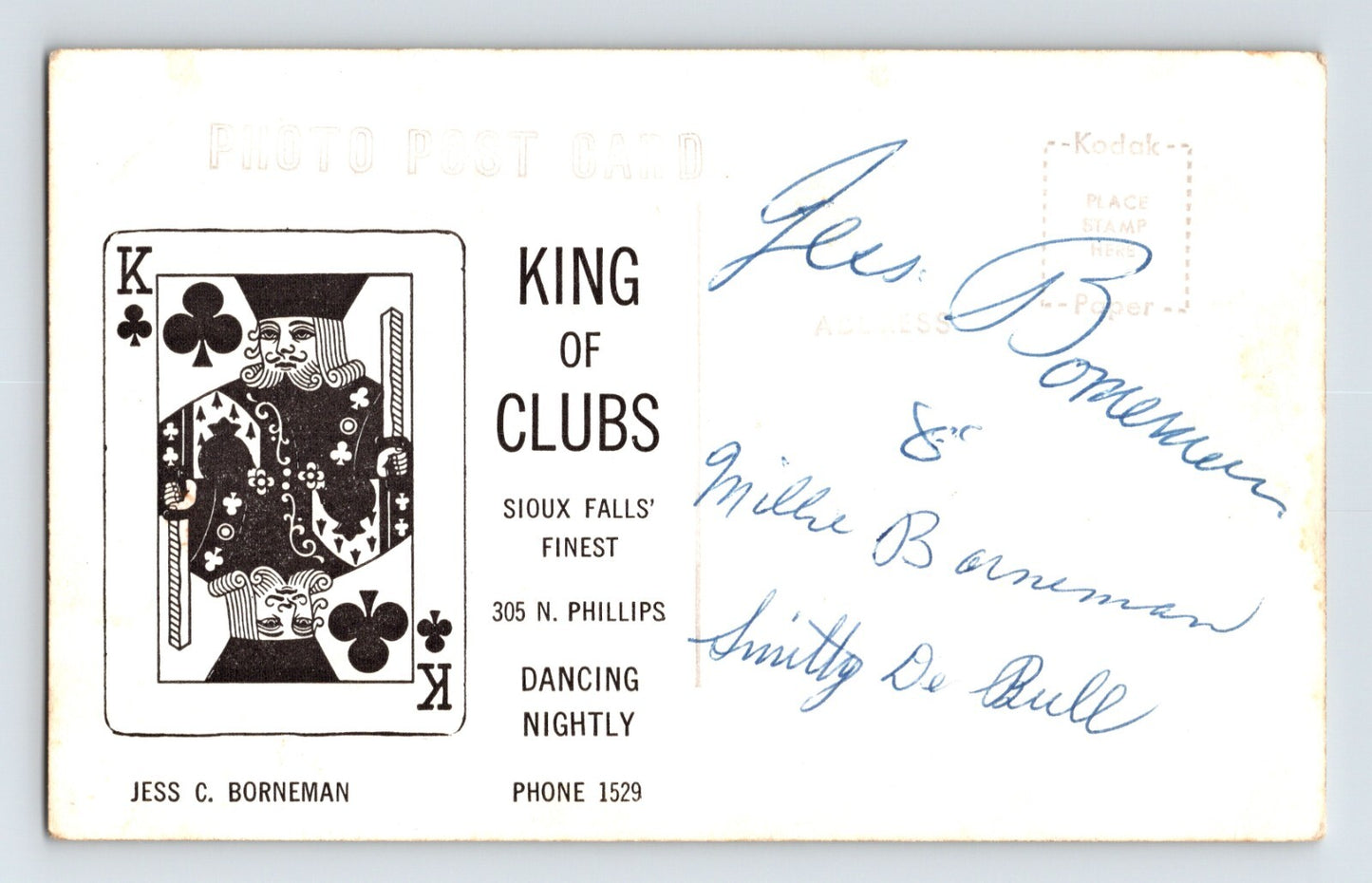 Sioux Falls South Dakota King Clubs Dancing Restaurant 1950s RPPC Postcard