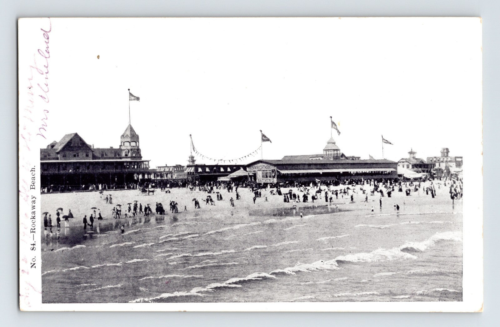 Rockaway Beach Long Island New York swimmers crowd shoreline pre 1907 undivided back postcard