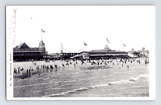 Rockaway Beach Long Island New York swimmers crowd shoreline pre 1907 undivided back postcard