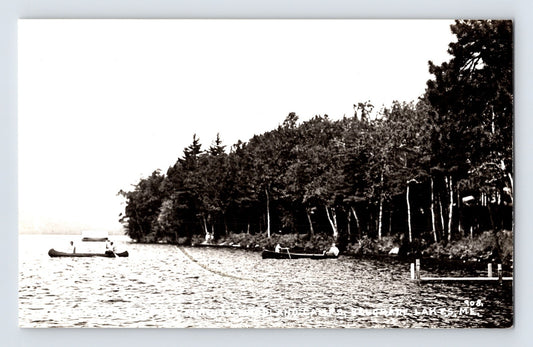 Belgrade Lakes Maine woodland camps shoreline canoes photo 1950s Kodak postcard