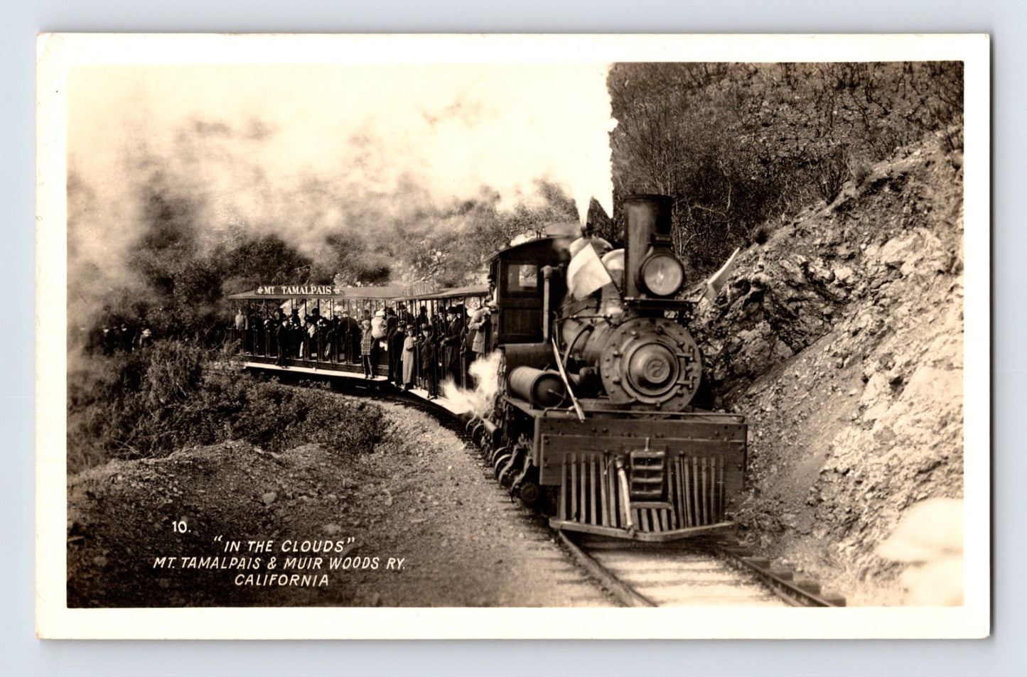 Mount Tamalpais California steam train In the Clouds Muir Woods Railway RPPC postcard