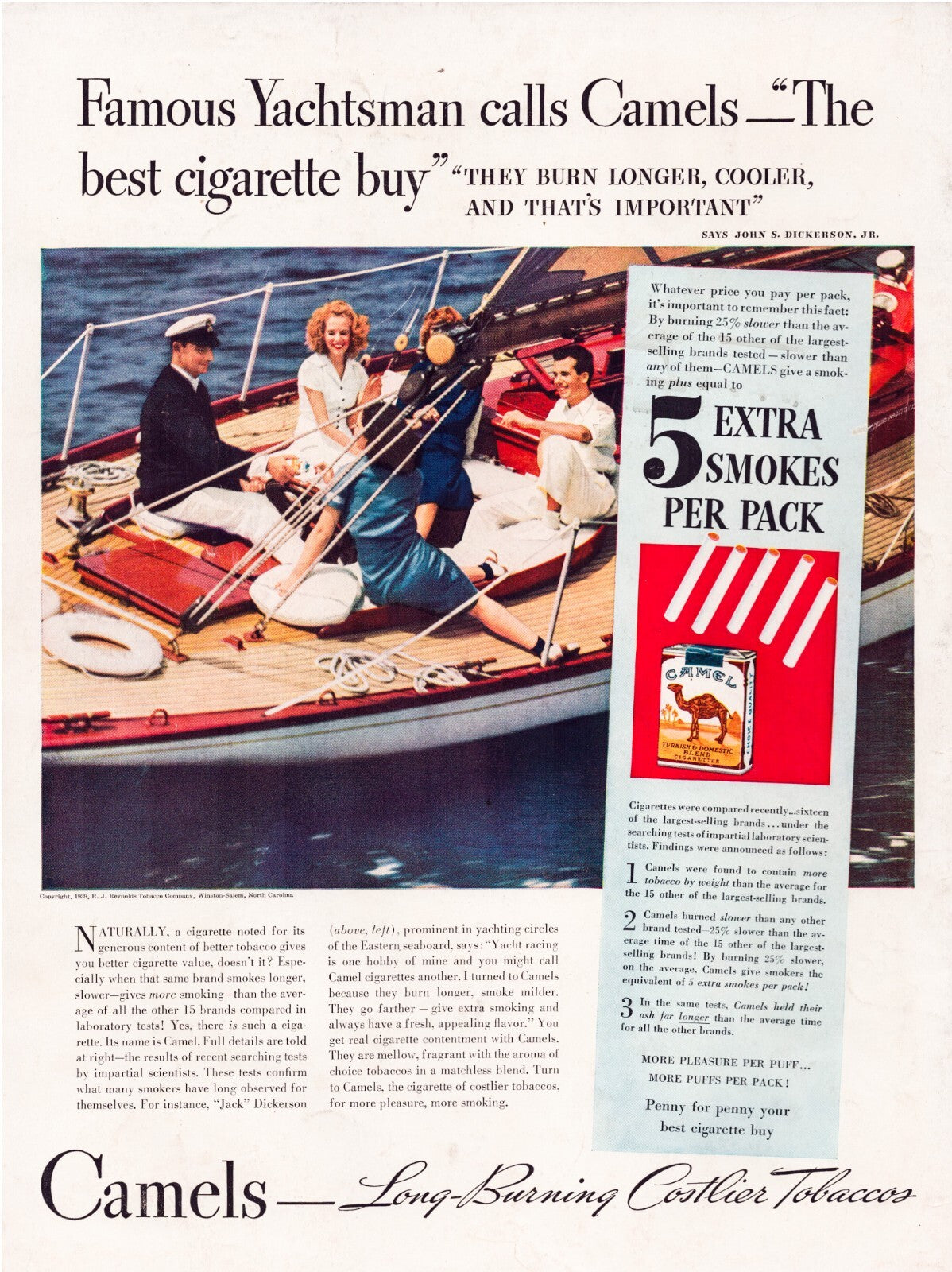 Camel cigarette 1939 yacht sailing scene tobacco print ad full page