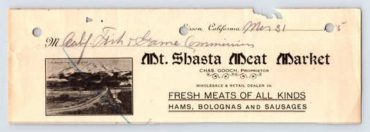 Sisson California Mount Shasta Meat Market 1881 billhead fresh meats invoice document