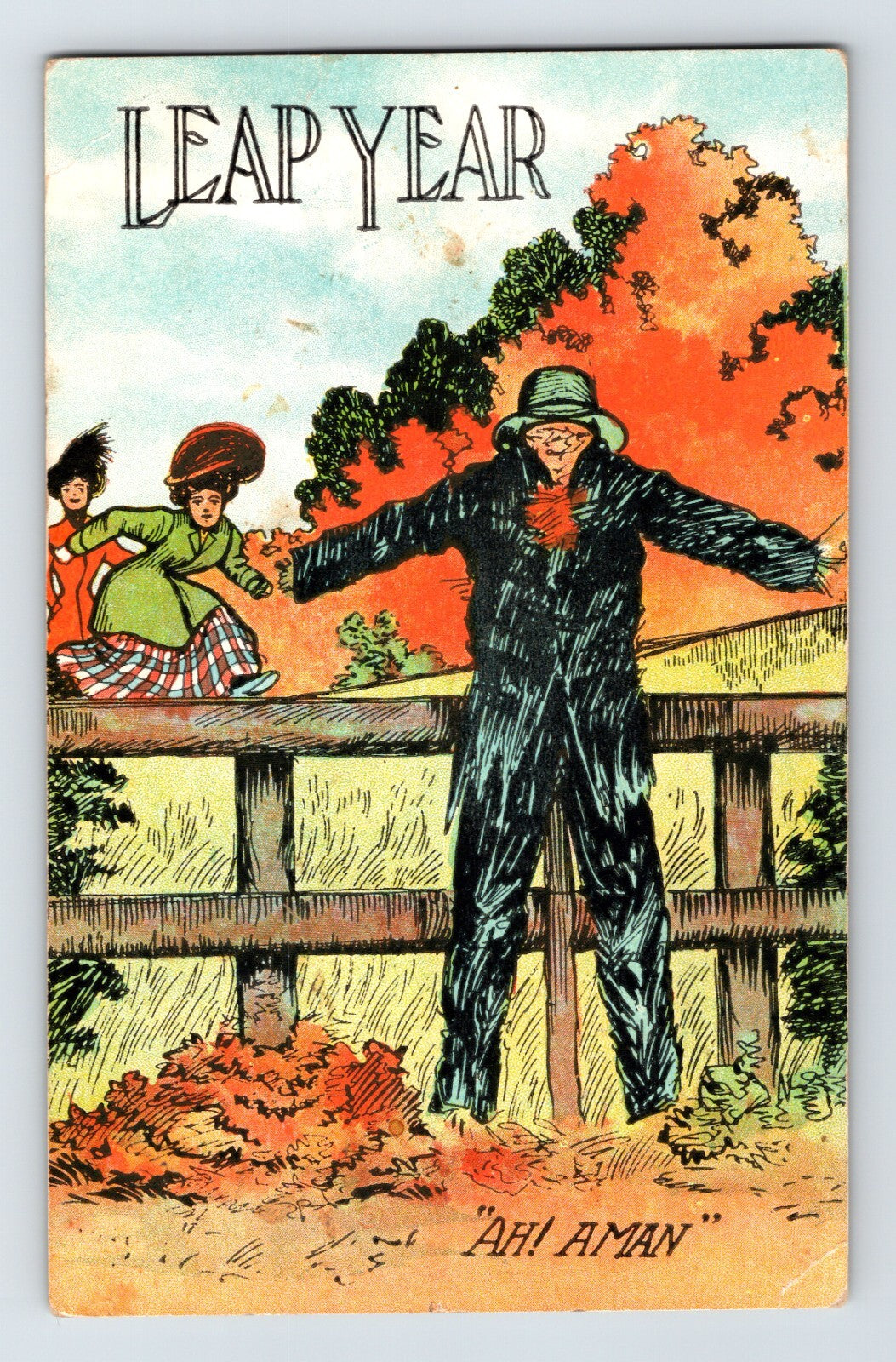 Leap Year Valentines Day 1912 Scarecrow Decoy Postcard Unposted Divided Back