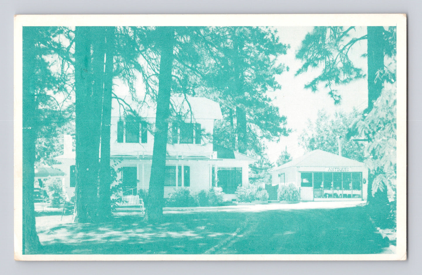 Paradise California Colonial Lodge antiques house trees driveway 1950s postcard