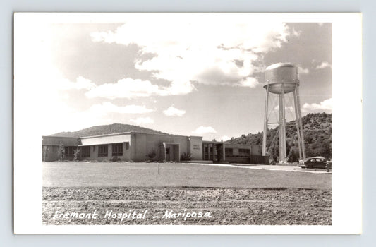 Mariposa California Fremont Hospital building water tower landscape 1950s RPPC postcard