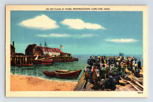 Provincetown Massachusetts Cape Cod Art Class Painting 1940s Postcard Unposted