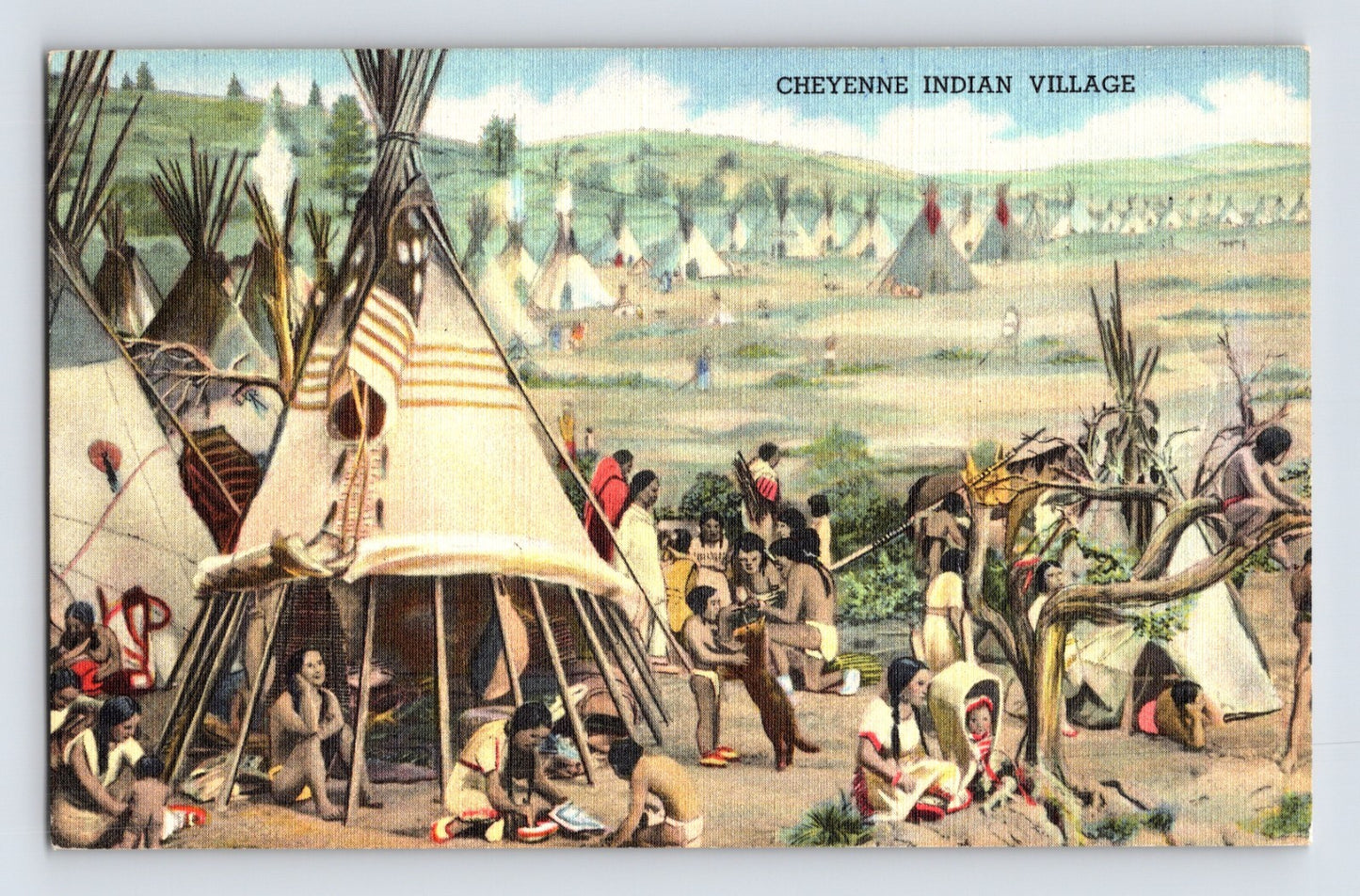 Denver Colorado State Museum Cheyenne Indian village diorama exhibit Native American scene linen postcard 1940s