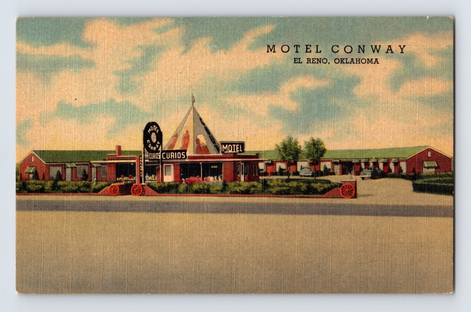 El Reno Oklahoma Motel Conway Route 66 roadside motor court linen postcard