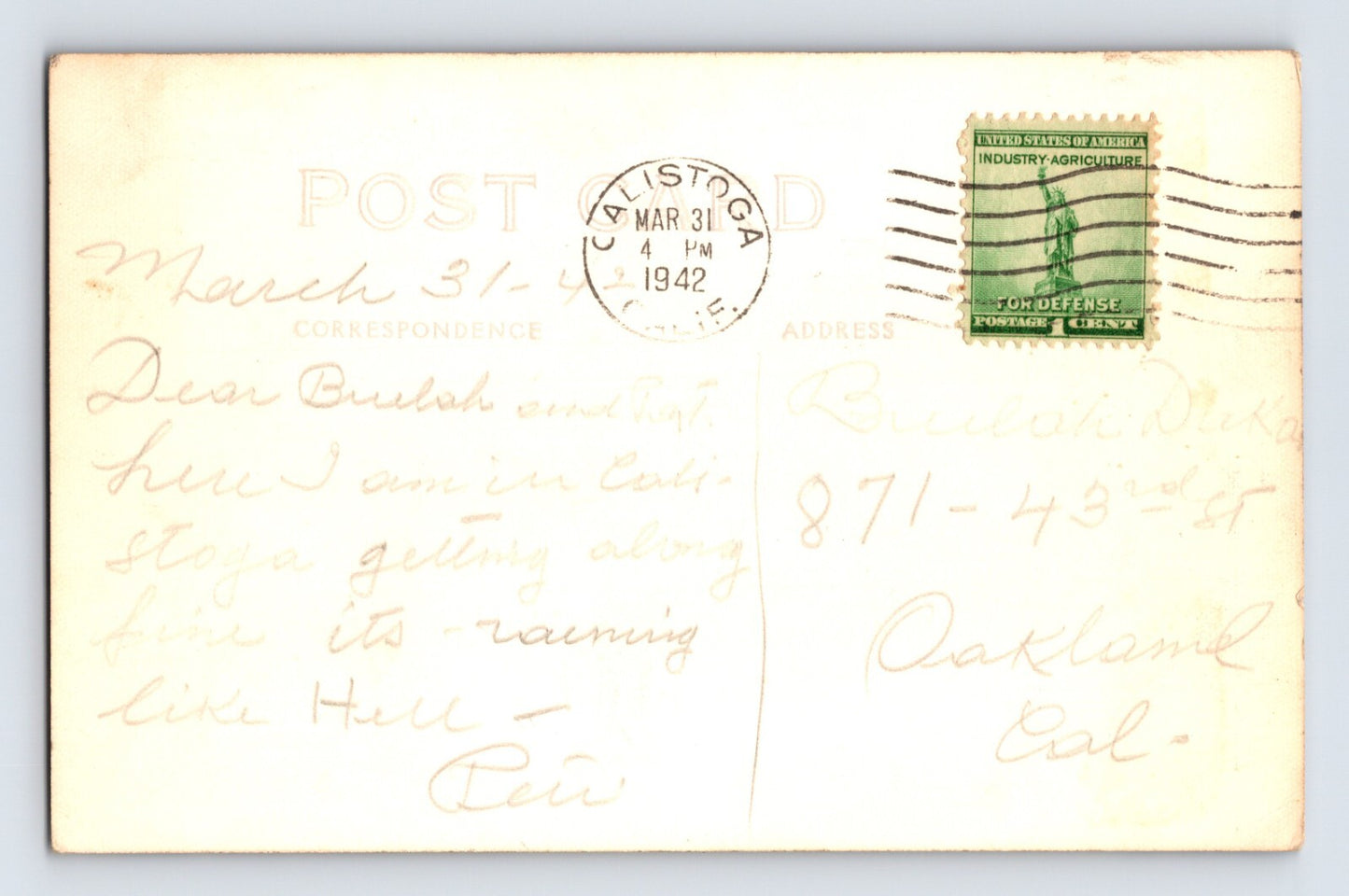 St Helena California Christian Brothers Winery Napa Valley 1942 RPPC Zan 1023