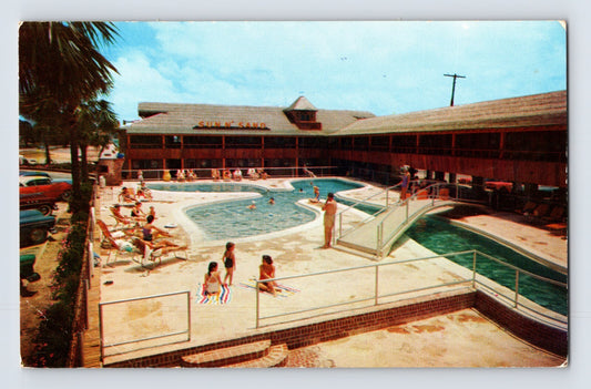 Biloxi Mississippi Sun N Sand Hotel Court pool scene 1960s postcard chrome unposted