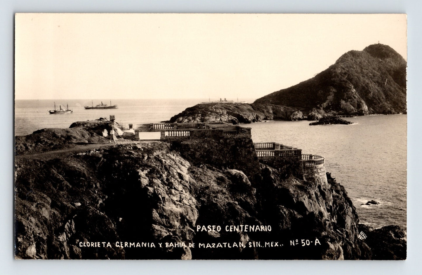 Mazatlan Sinaloa Paseo Centenario Ships 1940s RPPC Postcard Unposted