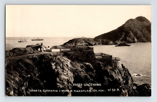 Mazatlan Sinaloa Paseo Centenario Ships 1940s RPPC Postcard Unposted