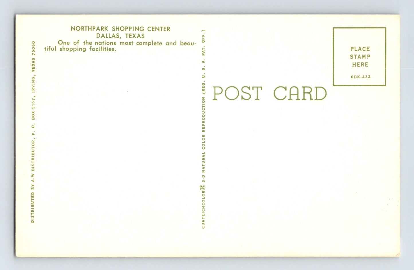 Dallas Texas Northpark Shopping Center Mall Fenix Singer 1960s Postcard