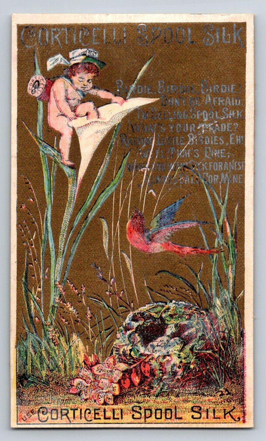 Corticelli Spool Silk 1890s Trade Card Fairy Calla Lily Flower - 4.75 x 2.75