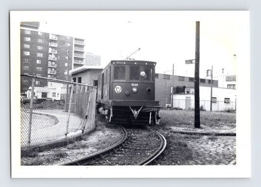 New Jersey transit snow sweeper car 5246 on curved yard track black and white photograph