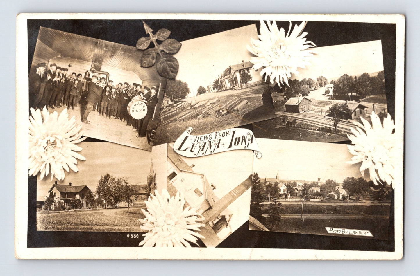 Luana Iowa Multi View 1909 RPPC Postcard Band Train Depot Posted Divided Back