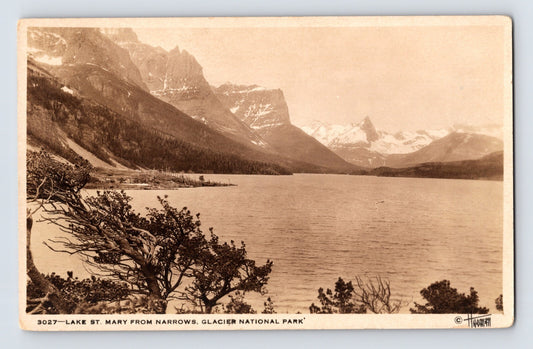Lake St Mary Narrows Montana Glacier National Park 1920s RPPC Postcard Unposted