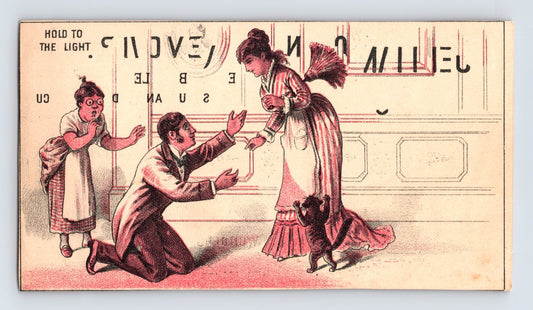 German Corn Remover hold to light Victorian trade card illustrated scene