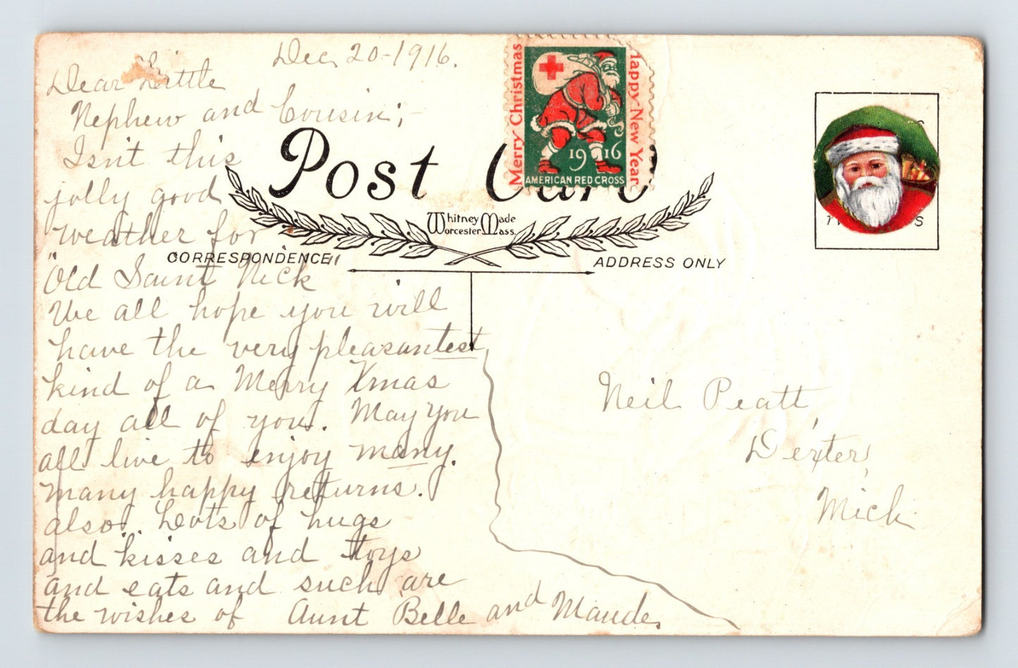 Santa Claus Snowstorm Toy Sack Verse 1916 Christmas Postcard