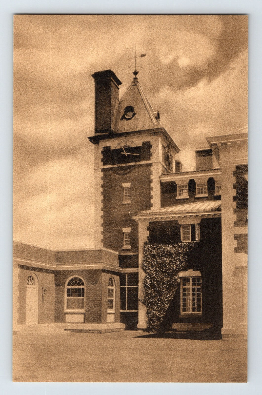 Oakdale Long Island La Salle Academy campanile tower 1930s sepia postcard
