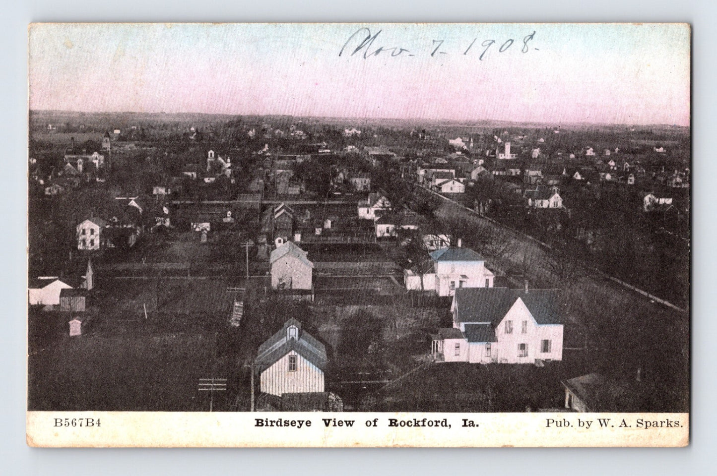 Rockford Iowa Downtown Aerial 1908 Postcard Divided Back Posted