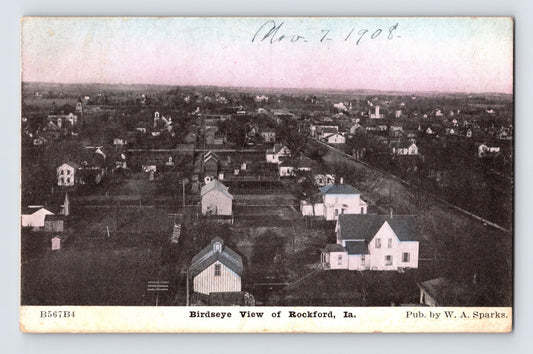 Rockford Iowa Downtown Aerial 1908 Postcard Divided Back Posted