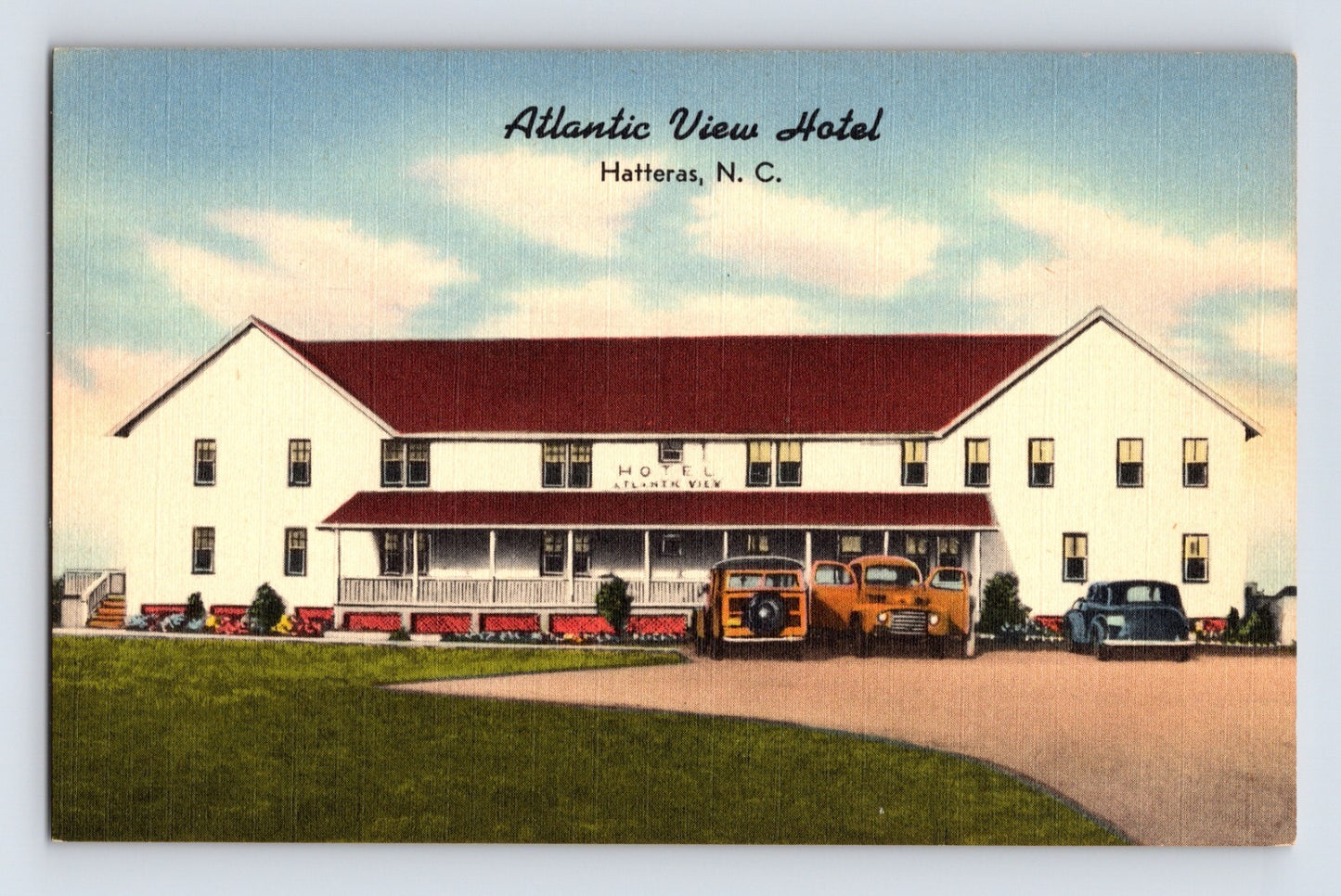Hatteras North Carolina Atlantic View Hotel 1940s linen postcard