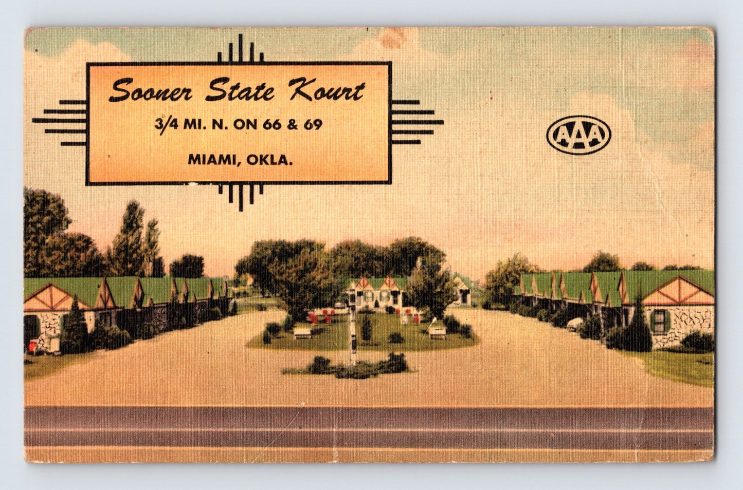 Miami Oklahoma Sooner State Kourt Route 66 motel 1940s postcard