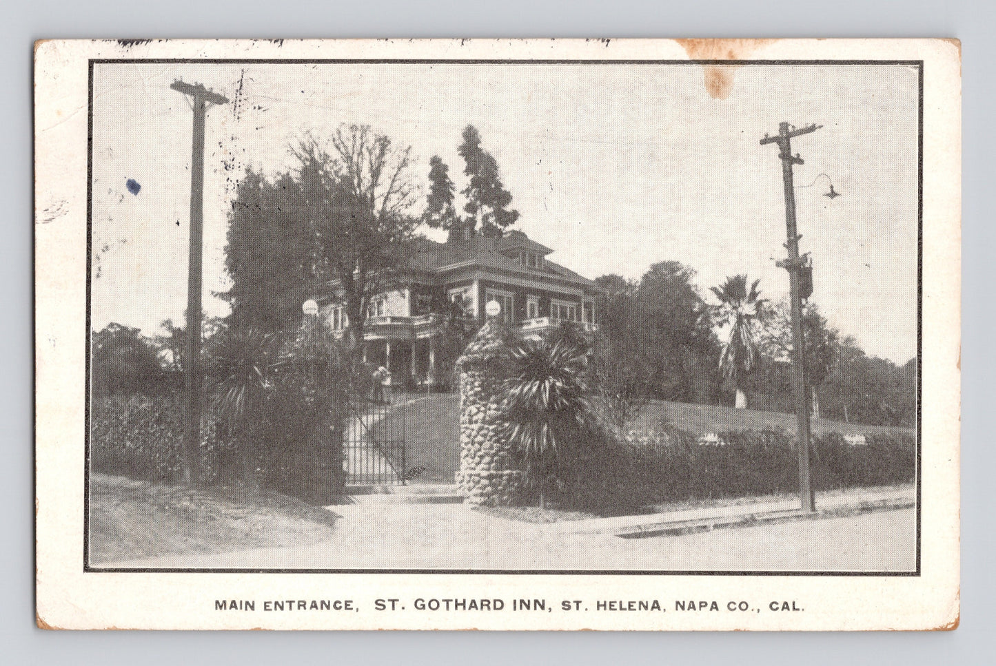 St Helena California St Gothard Inn entrance Napa County postcard 1910s