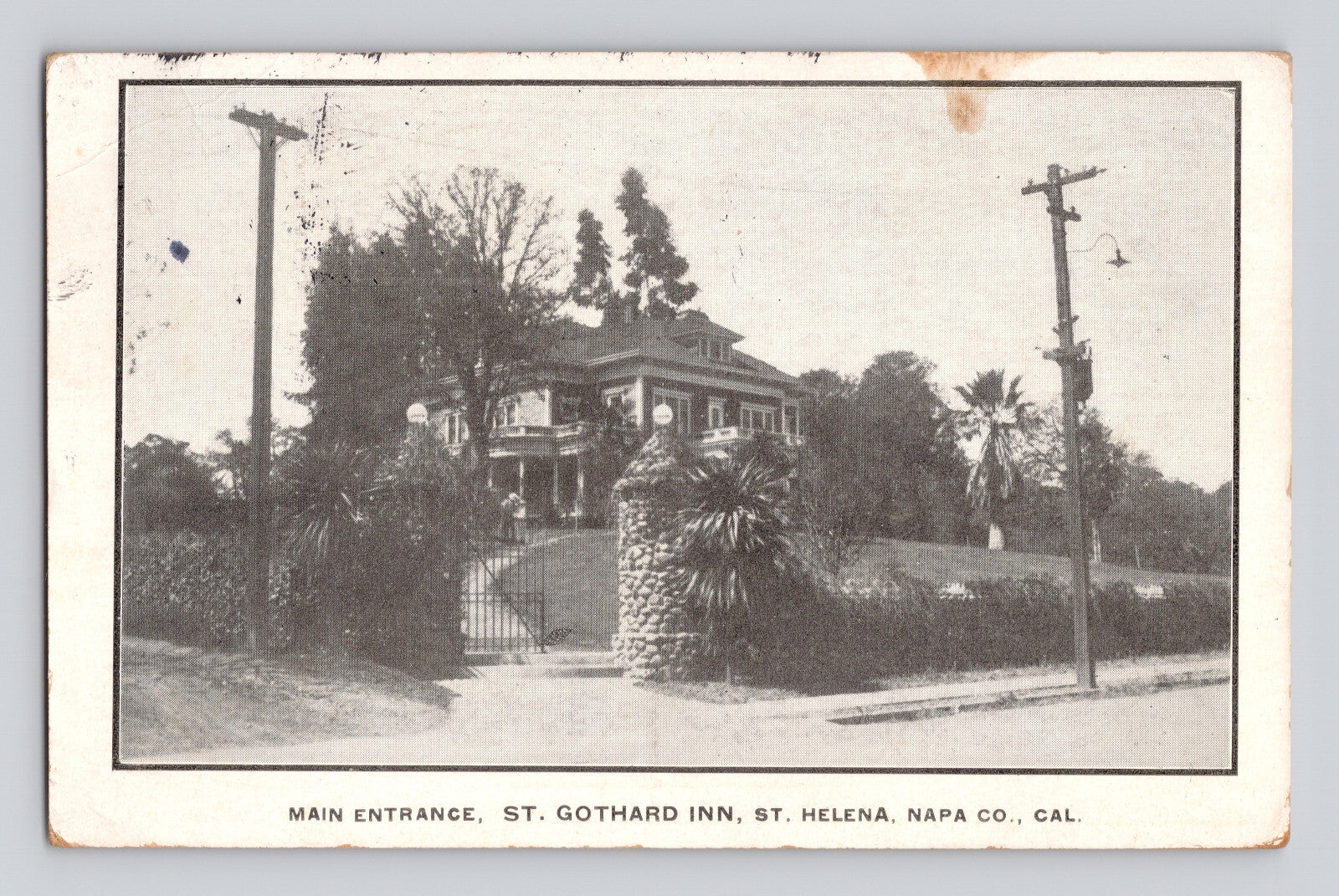 St Helena California St Gothard Inn entrance Napa County postcard 1910s