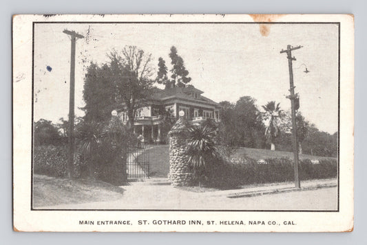 St Helena California St Gothard Inn entrance Napa County postcard 1910s