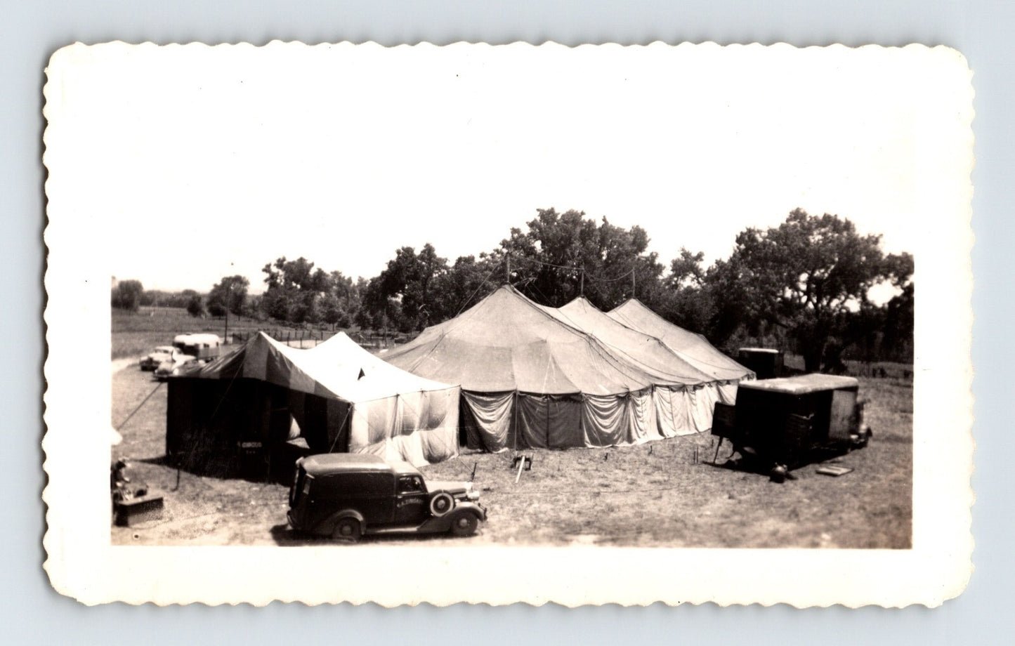 Vintage Photo Lee Bros Circus 1946 Tent Aerial View Trenton NE 4.5" x 2.5"