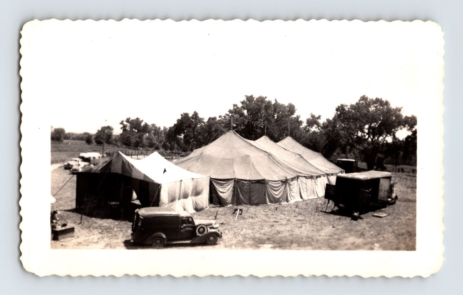 Vintage Photo Lee Bros Circus 1946 Tent Aerial View Trenton NE 4.5" x 2.5"
