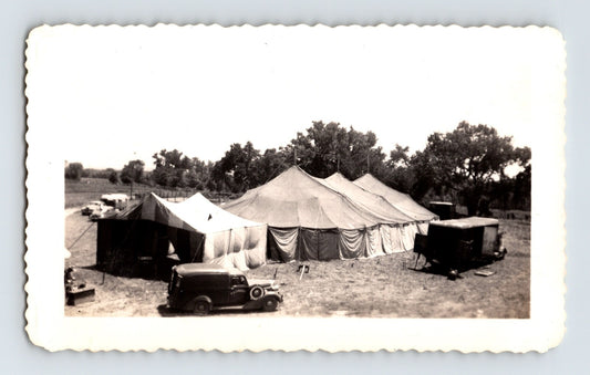 Vintage Photo Lee Bros Circus 1946 Tent Aerial View Trenton NE 4.5" x 2.5"