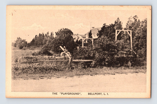 Bellport Long Island New York playground swings and children 1920s divided back postcard
