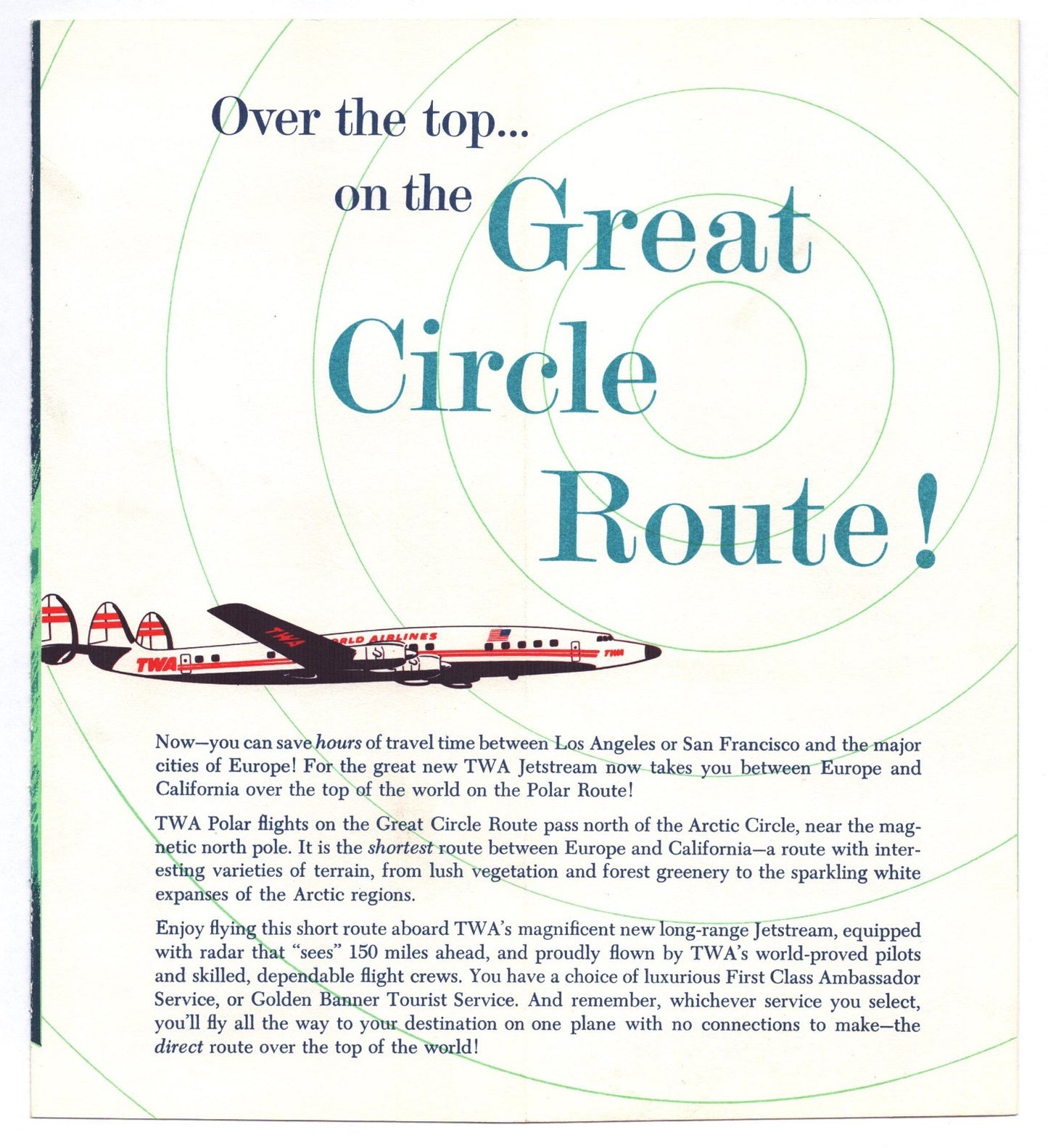 TWA Trans World Airlines 1957 Polar Route System Time Table Brochure