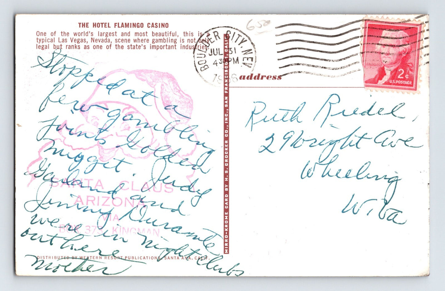 Las Vegas Nevada Flamingo Hotel 1950s Postcard Posted Chrome