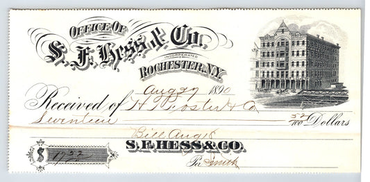 Rochester New York 1890 S E Hess and Co tobacco cigar billhead decorative lettering engraved building vignette