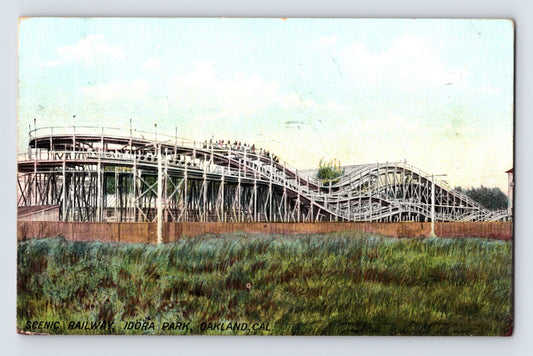 Oakland California Idora Park roller coaster scenic railway 1909 postcard