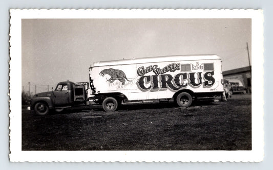 Cole Walters Circus truck and trailer with tiger graphic Hugo Oklahoma 1952 vintage photo