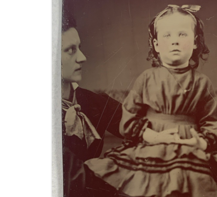 Tintype Photograph Deceased Little Girl Striped Leggings Unusual Sixth-Plate