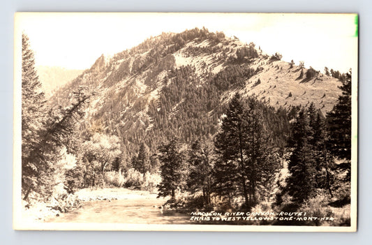 1940s real photo postcard of Madison River Canyon along Route 1 near Ennis Montana toward Yellowstone