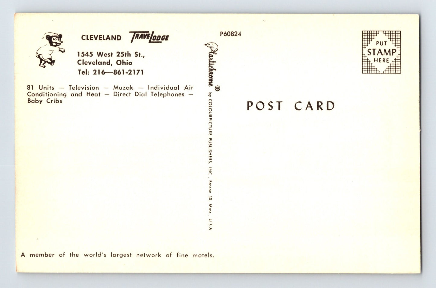 Cleveland Ohio Travelodge Motel MCM 1960s Unposted Chrome Postcard