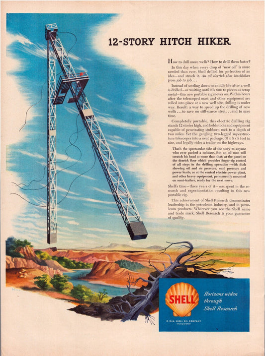 Shell Gasoline 1948 Oil Well Print Ad 10.5 x 13.5