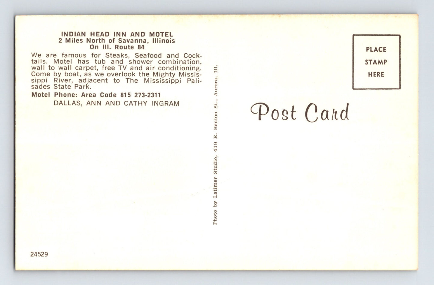 Savanna Illinois Indian Head Inn Motel 1960s Postcard Unposted Chrome