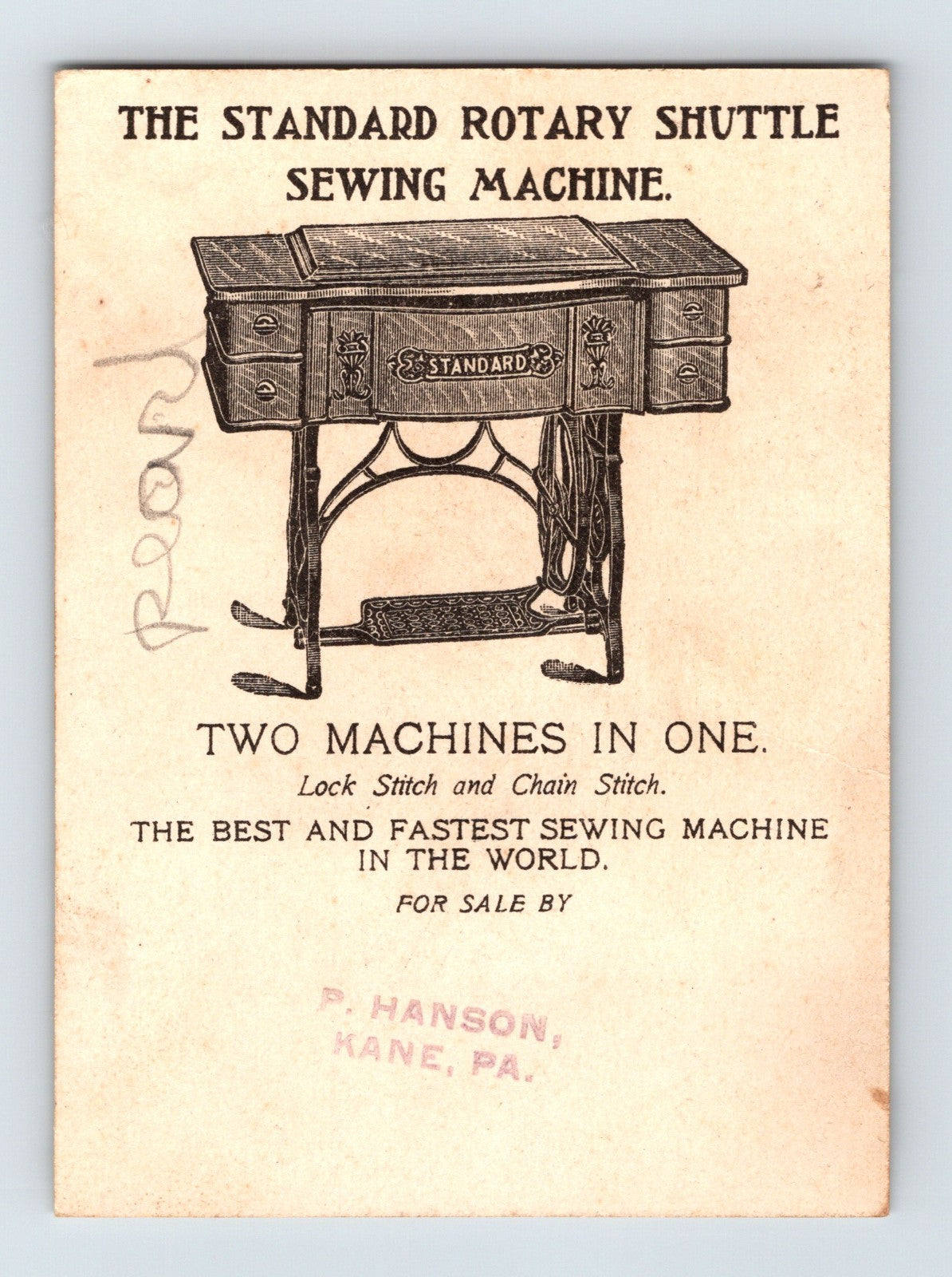 Standard Sewing Machine Child Rotary Shuttle 1890s Trade Card 3.75 x 2.75