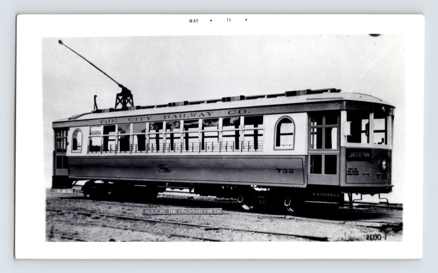 Dayton streetcar 732 Lakeside Park route The City Railway Co reproduction photo May 1971